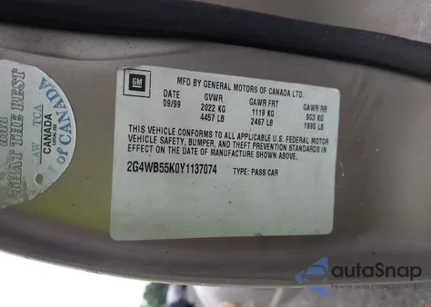 2000 Buick Regal Ls from USA, damaged, VIN 2G4WB55KOY1137074